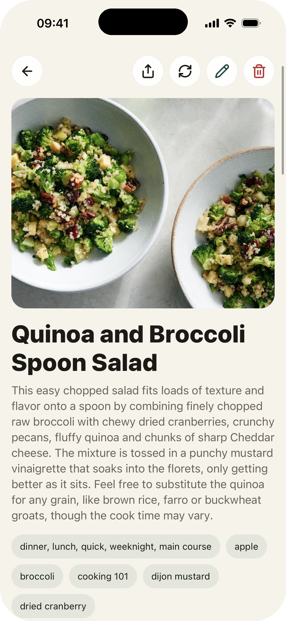 Recipe detail screen